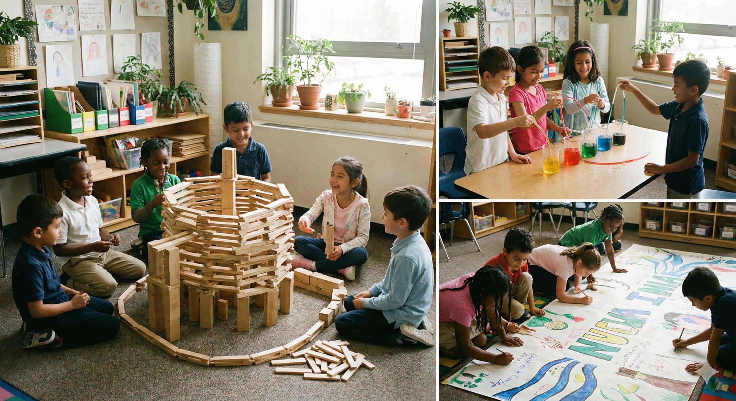 Children engaged in creative activities.